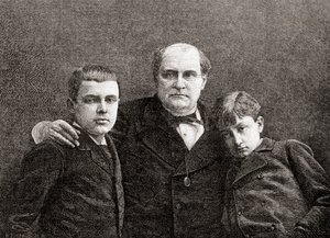 Príncipe Napoleão Bonaparte com seus dois filhos Victor e Louis, da revista Century Century Monthly Magazine, publicada em 1884 (gravura em madeira)